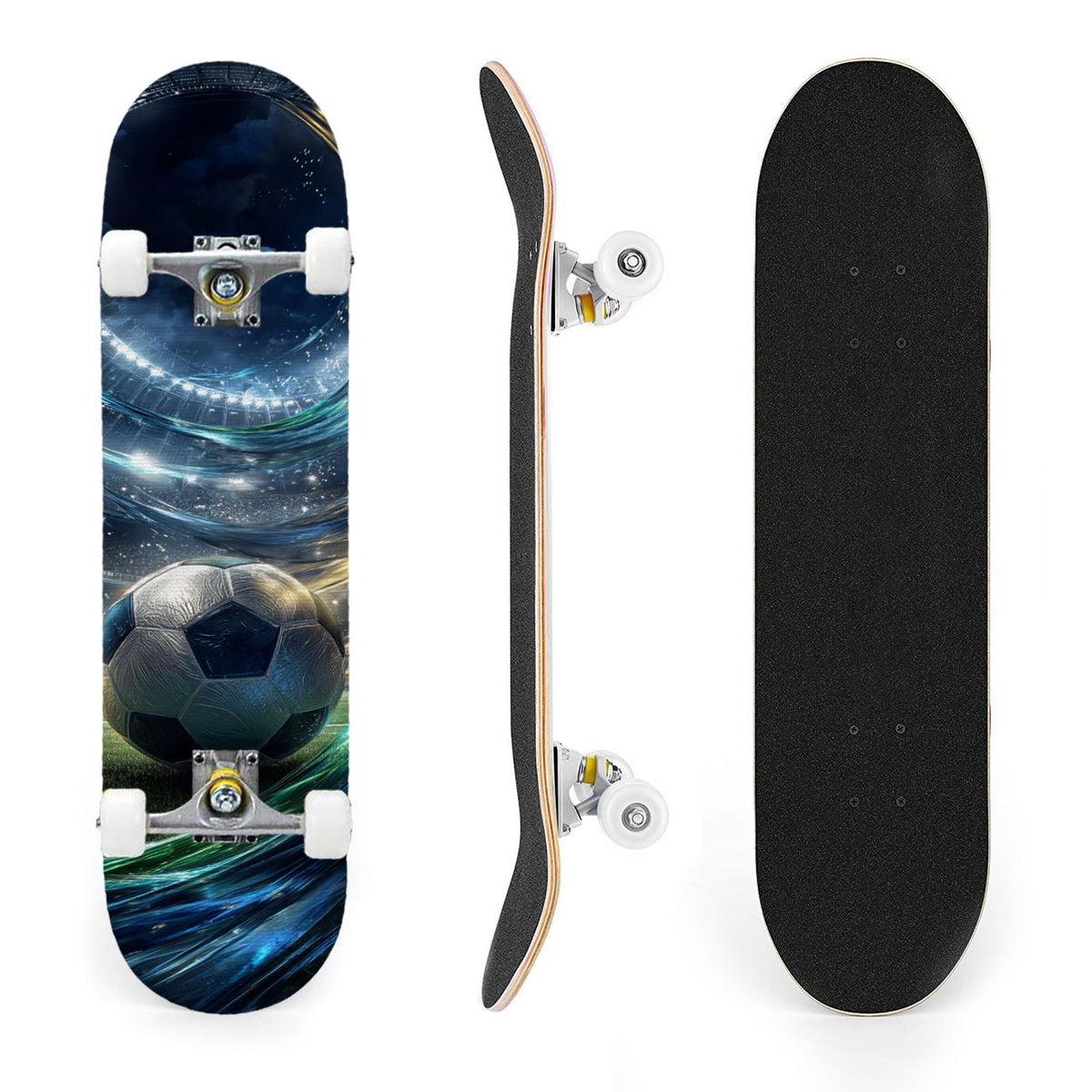 31"x8" Complete Skateboards for Beginners,Abstract Soccer Ball Vibrant Paint Splashes Drips Double Kick 7 Ply Canadian Maple Deck Skateboard with Wheels, Sports Gifts for Kids Teens