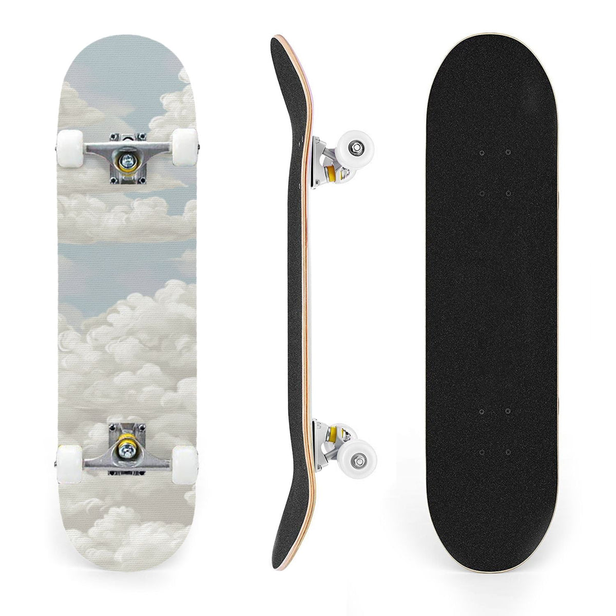 31"x8" Complete Skateboards for Beginners, Cute Light Blue Sky Cartoon Summer Decor Double Kick 7 Ply Canadian Maple Deck Skateboard with Wheels, Gifts for Kids Teens