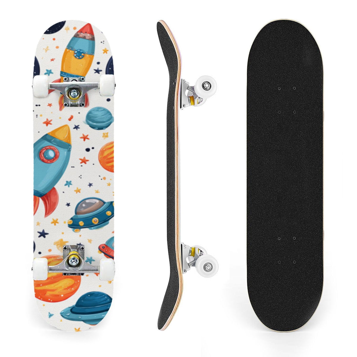 31"x8" Complete Skateboards for Beginners,Cartoon Hand Drawn Ice Cream Doodles Seamless Cones Cupcakes Double Kick 7 Ply Canadian Maple Deck Skateboard with Wheels, Gifts for Kids Teens