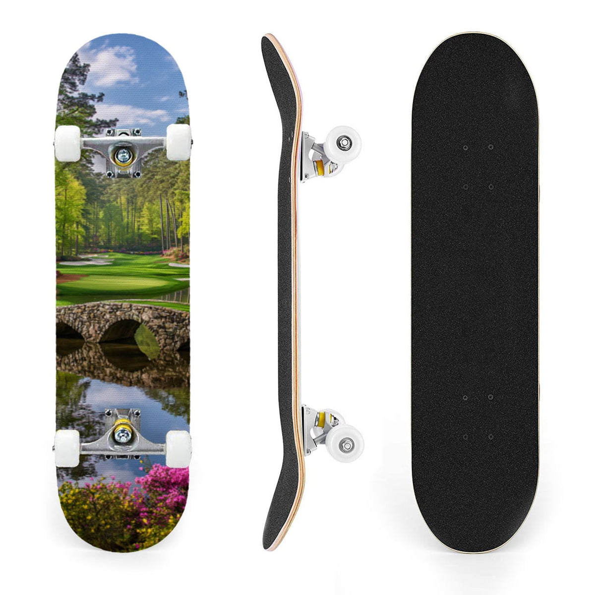 31"x8" Complete Skateboards for Beginners, Turquoise Flowers Teal Daisy Flower Butterfly Blue Romantic Double Kick 7 Ply Canadian Maple Deck Skateboard with Wheels, Gifts for Kids Teens