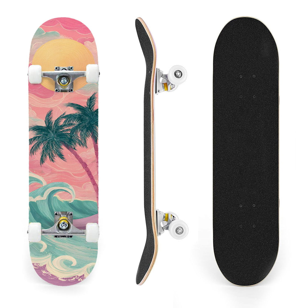 31"x8" Complete Skateboards for Beginners, Abstract Wavy Purple Beige Zebra Design Double Kick 7 Ply Canadian Maple Deck Skateboard with Wheels, Gifts for Kids Teens
