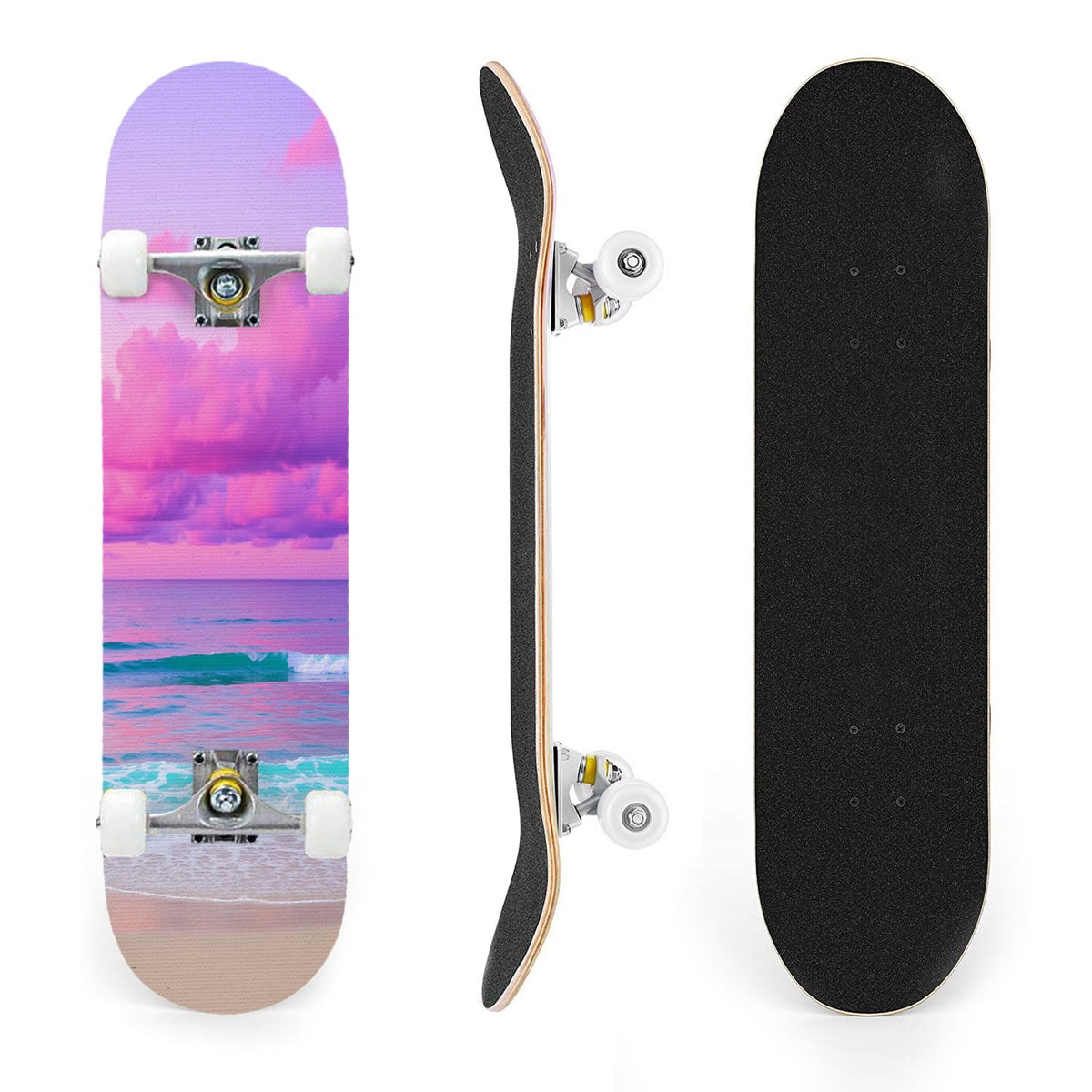 31"x8" Complete Skateboards for Beginners, Abstract Black Hexagon Honeycomb Glowing Blue Neon Geometric Double Kick 7 Ply Canadian Maple Deck Skateboard with Wheels, Gifts for Kids Teens