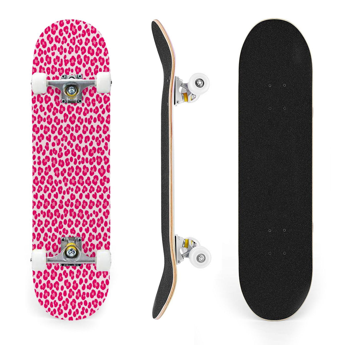 31"x8" Complete Skateboards for Beginners, Seamless Pink Peony Floral Cream Double Kick 7 Ply Canadian Maple Deck Skateboard with Wheels, Gifts for Girls Teens