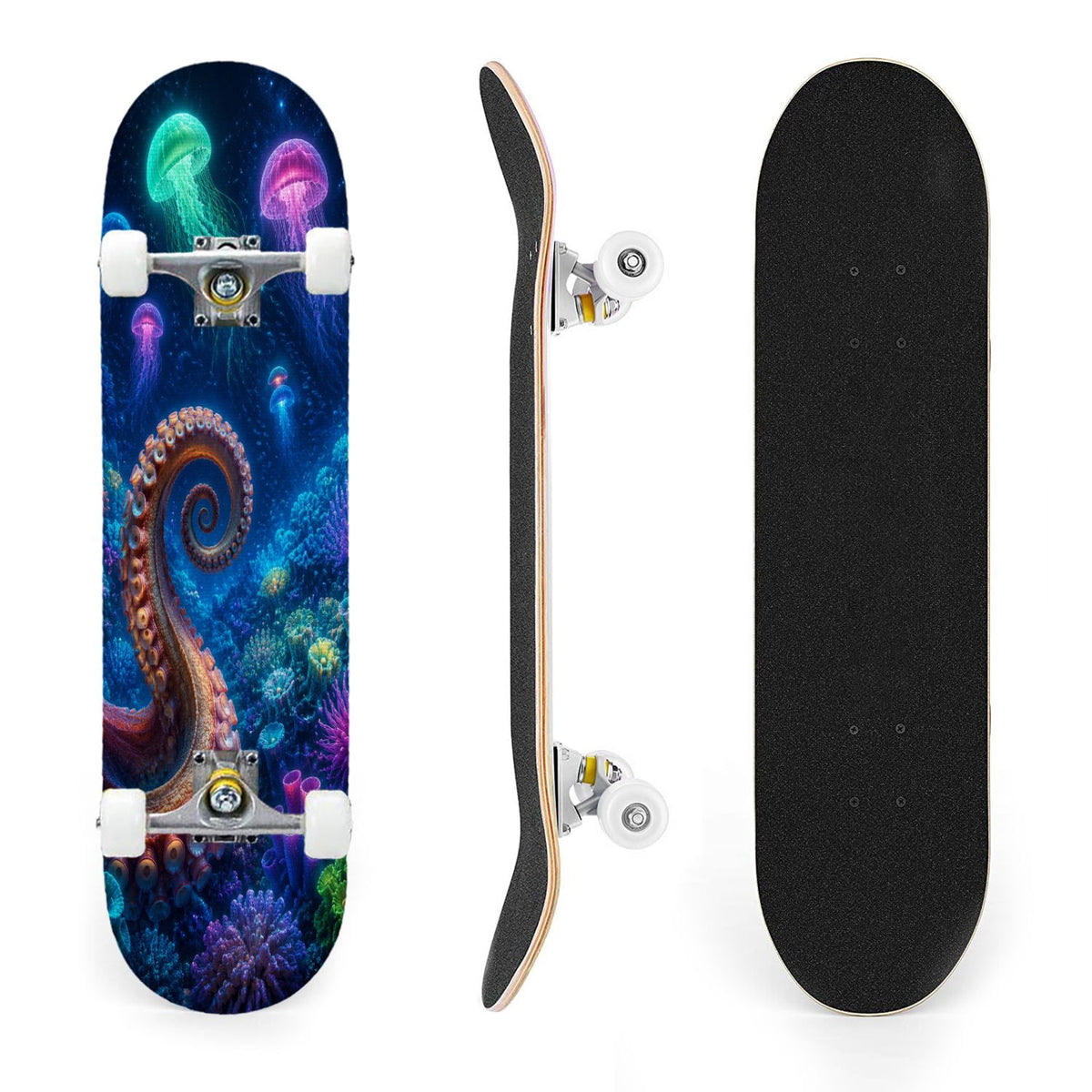 31"x8" Complete Skateboards for Beginners, Colorful Turtle Floral Shell Starry Night Marine Life Double Kick 7 Ply Canadian Maple Deck Skateboard with Wheels, Gifts for Kids Teens