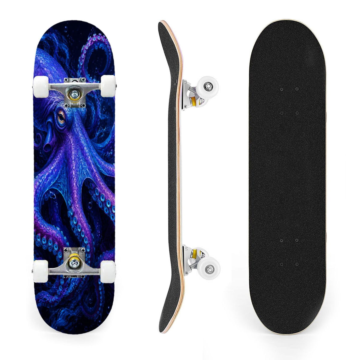 31"x8" Complete Skateboards for Beginners, Colorful Underwater Two Seahorses Coral Reefs Double Kick 7 Ply Canadian Maple Deck Skateboard with Wheels, Gifts for Kids Teens