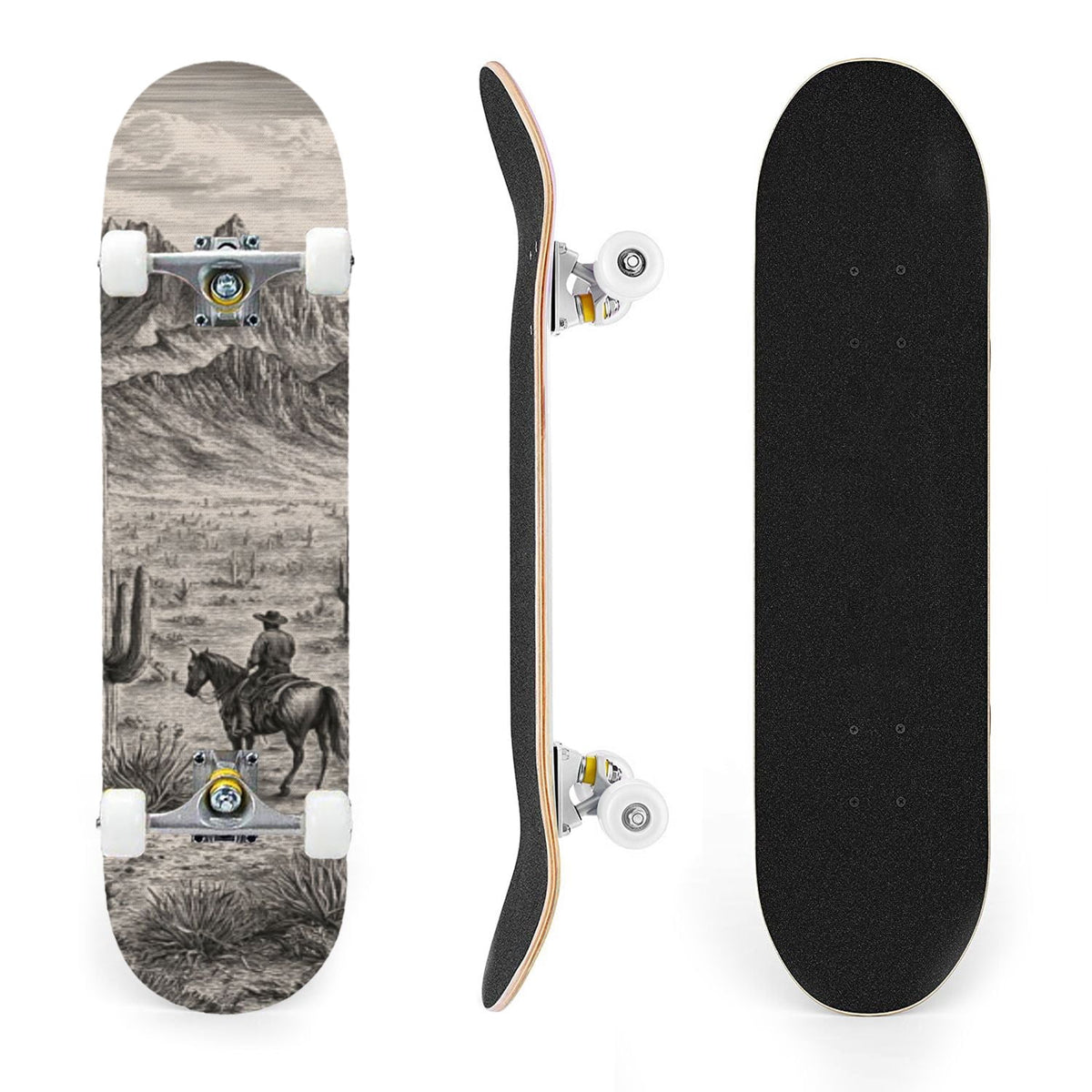 31"x8" Complete Skateboards for Beginners, White Birch Tree Bark Natural Knots Horizontal Lines Double Kick 7 Ply Canadian Maple Deck Skateboard with Wheels, Gifts for Kids Teens