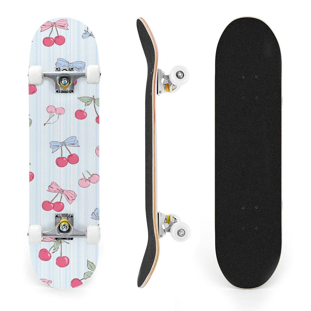 31"x8" Complete Skateboards for Beginners,Watercolor Watermelon Slices Pink Striped Double Kick 7 Ply Canadian Maple Deck Skateboard with Wheels, Gifts for Kids Teens