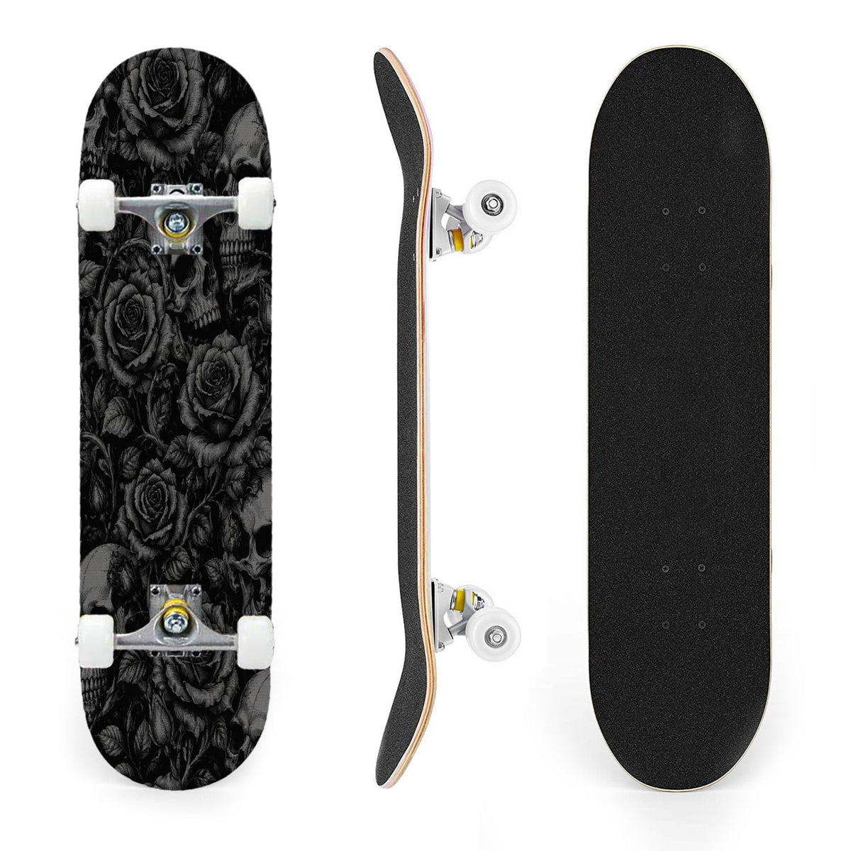 31"x8" Complete Skateboards for Beginners,Vintage Botanical Moth Autumn Leaves Mushrooms Double Kick 7 Ply Canadian Maple Deck Skateboard with Wheels, Gifts for Kids Teens