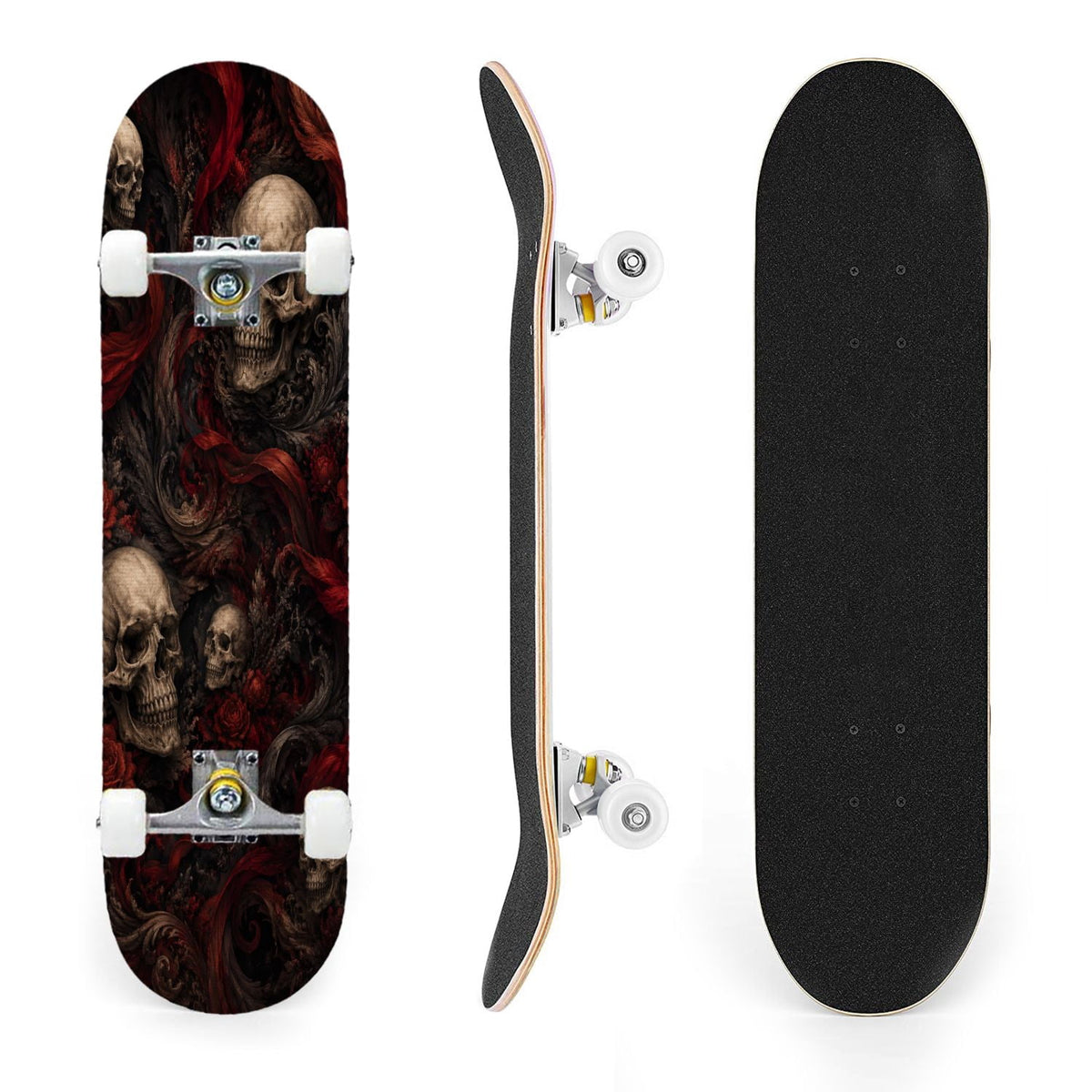 31"x8" Complete Skateboards for Beginners,Cute Ghosts Purple Bows Bats Lilac Halloween Double Kick 7 Ply Canadian Maple Deck Skateboard with Wheels, Gifts for Kids Teens