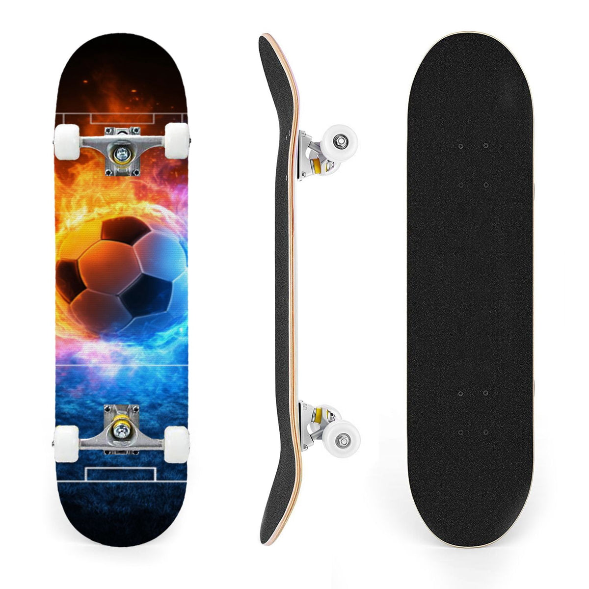 31"x8" Complete Skateboards for Beginners,Close up Baseball Red Stitches Leather Double Kick 7 Ply Canadian Maple Deck Skateboard with Wheels, Sports Gifts for Kids Teens
