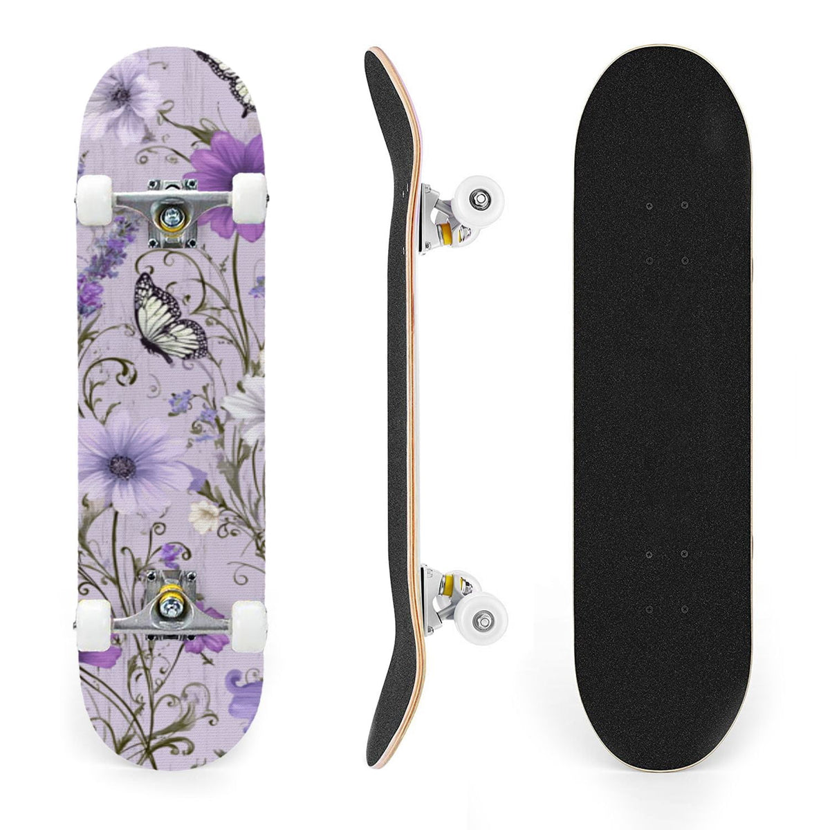 31"x8" Complete Skateboards for Beginners,Farmhouse Floral Daisy Flower Rustic Wood Board Double Kick 7 Ply Canadian Maple Deck Skateboard with Wheels, Gifts for Kids Teens