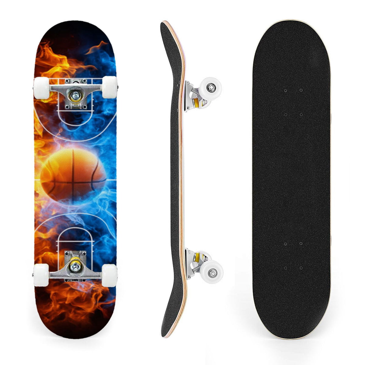 31"x8" Complete Skateboards for Beginners,Vintage Baseball Worn Red Stitches Rustic Double Kick 7 Ply Canadian Maple Deck Skateboard with Wheels, Sports Gifts for Kids Teens