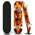 31"x8" Flaming Skull fire Complete Skateboard for Beginners Glowing Eyes Fire Skeleton Dark 7 Layer Maple Deck Double Kick Kids Skateboard with 85A PU Wheels Gifts for Kids Teens