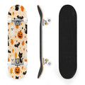 31"x8" Complete Skateboards for Beginners,Halloween Black Cats Pumpkins Ghosts Bats Beige Double Kick 7 Ply Canadian Maple Deck Skateboard with Wheels, Gifts for Kids Teens