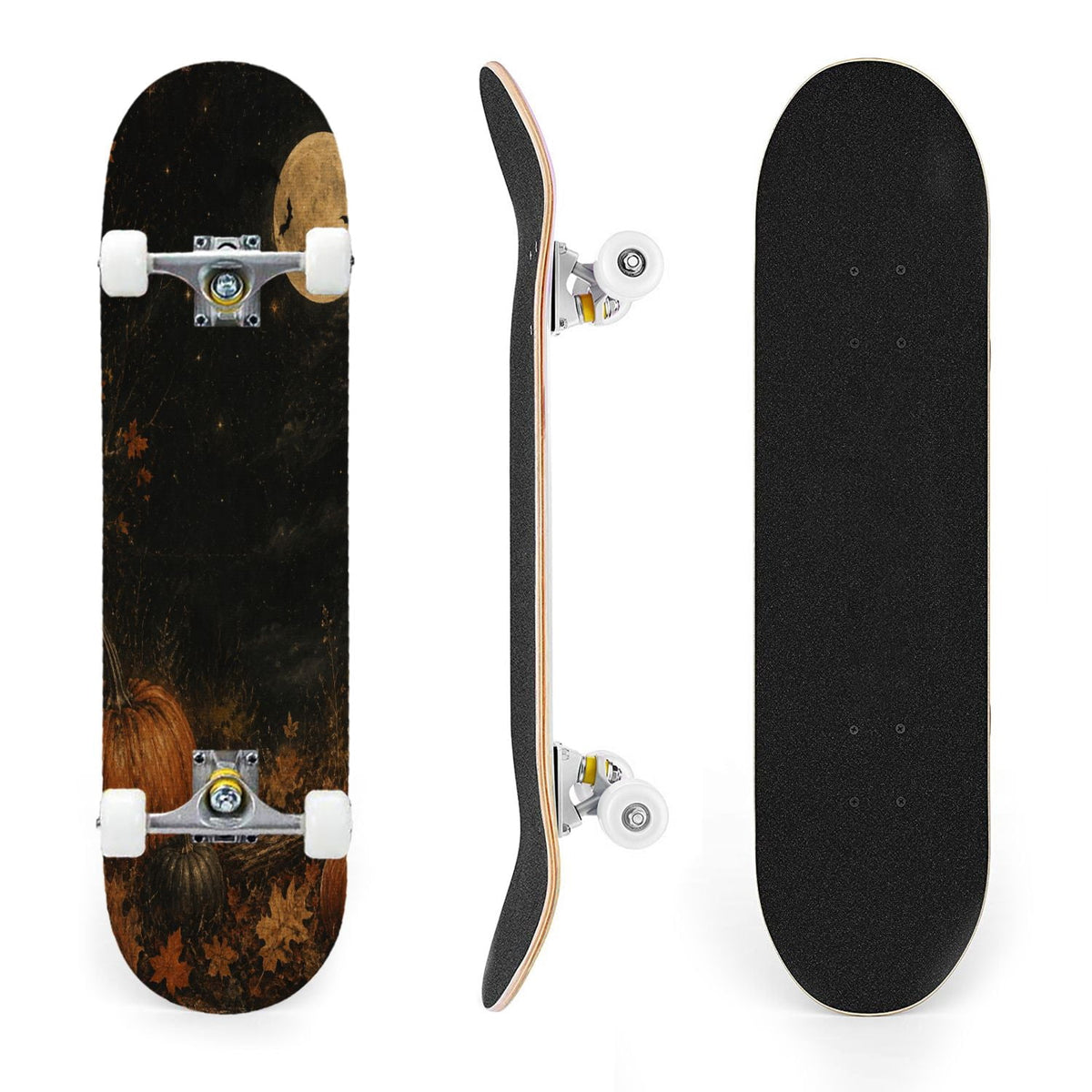31"x8" Complete Skateboards for Beginners,Cute Ghosts Purple Bows Bats Lilac Halloween Double Kick 7 Ply Canadian Maple Deck Skateboard with Wheels, Gifts for Kids Teens