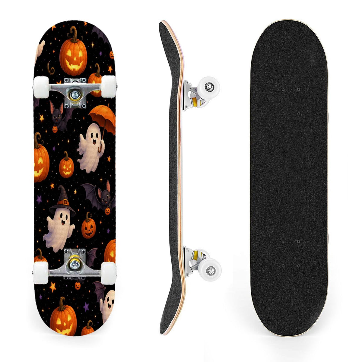 31"x8" Complete Skateboards for Beginners,Vintage Botanical Skull Flowers Elements Dark Double Kick 7 Ply Canadian Maple Deck Skateboard with Wheels, Gifts for Kids Teens