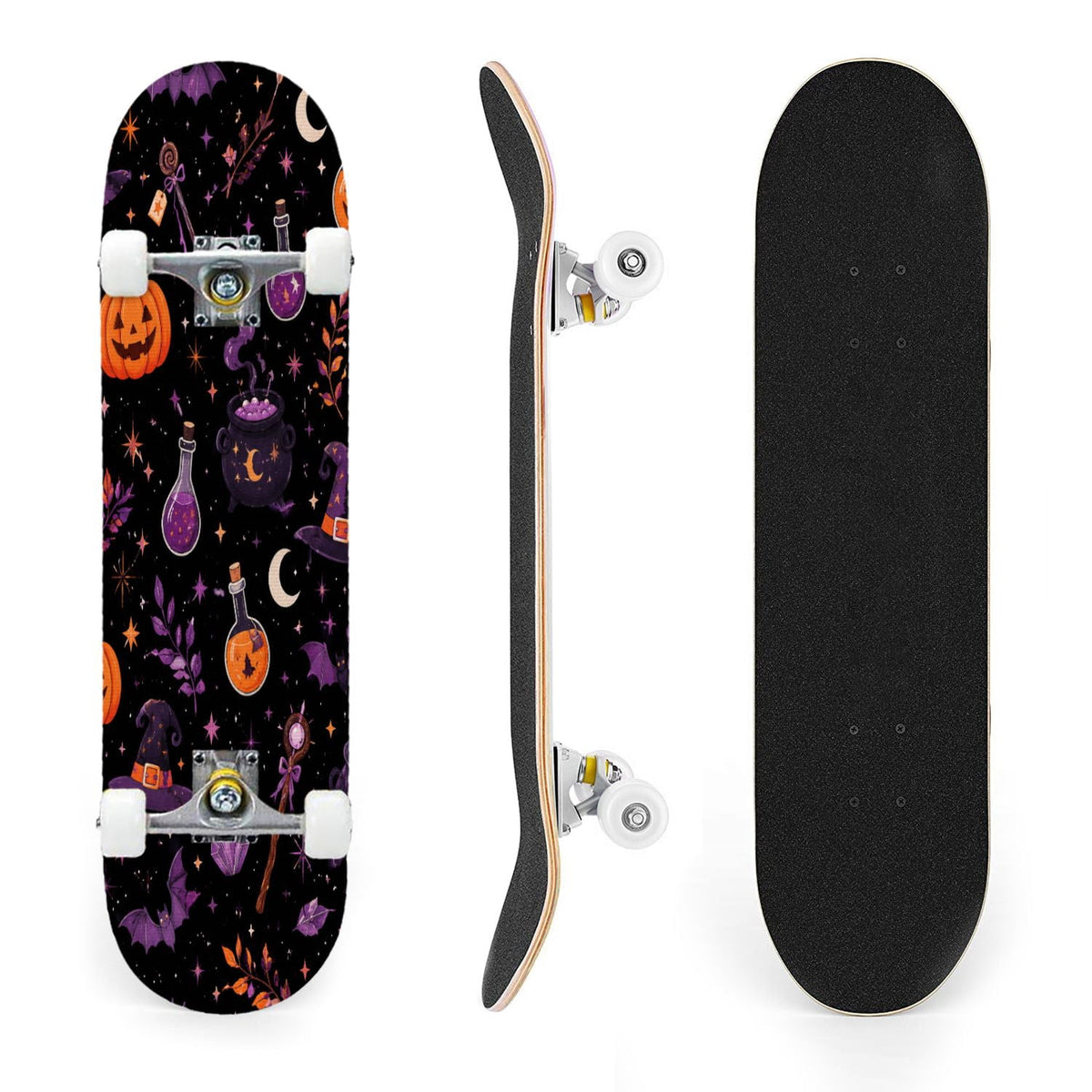 31"x8" Complete Skateboards for Beginners,Vintage Botanical Moth Autumn Leaves Mushrooms Double Kick 7 Ply Canadian Maple Deck Skateboard with Wheels, Gifts for Kids Teens