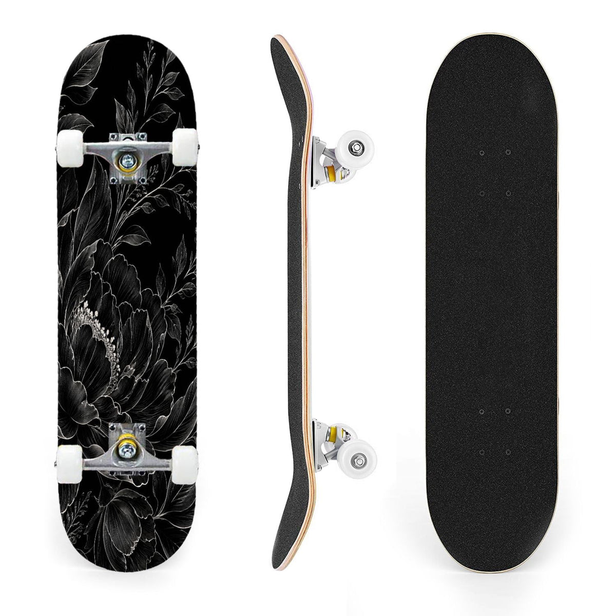 31"x8" Complete Skateboards for Beginners,Cute Ghosts Purple Bows Bats Lilac Halloween Double Kick 7 Ply Canadian Maple Deck Skateboard with Wheels, Gifts for Kids Teens