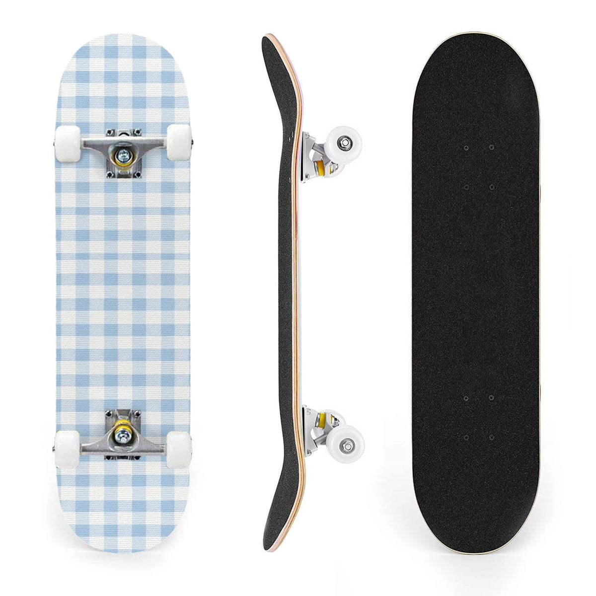 31"x8" Complete Skateboards for Beginners,Colorful Geometric Tile Multicolored Squares Double Kick 7 Ply Canadian Maple Deck Skateboard with Wheels, Gifts for Kids Teens