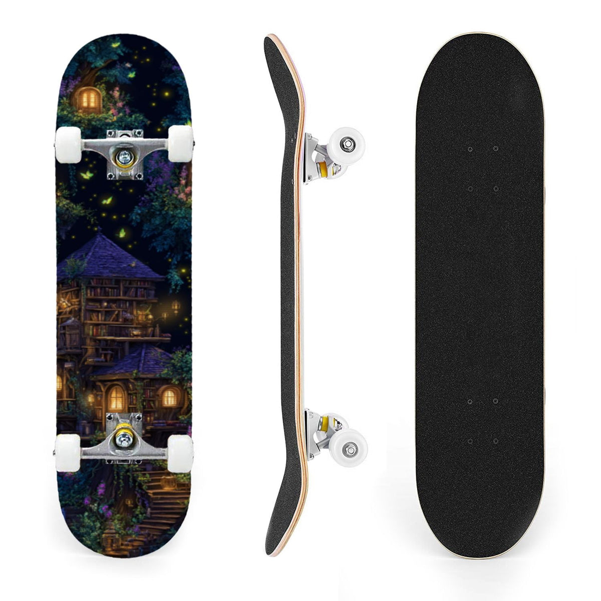 31"x8" Complete Skateboards for Beginners,Bold Stained Glass Western Double Kick 7 Ply Canadian Maple Deck Skateboard with Wheels, Gifts for Kids Teens