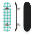 31"x8" Complete Skateboards for Beginners,Mint Green White Plaid Tartan Subtle Double Kick 7 Ply Canadian Maple Deck Skateboard with Wheels, Gifts for Kids Teens