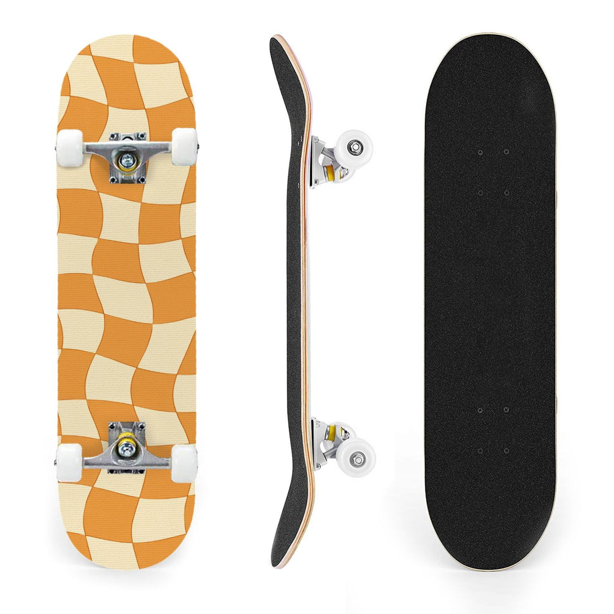 31"x8" Complete Skateboards for Beginners,Colorful Geometric Tile Multicolored Squares Double Kick 7 Ply Canadian Maple Deck Skateboard with Wheels, Gifts for Kids Teens
