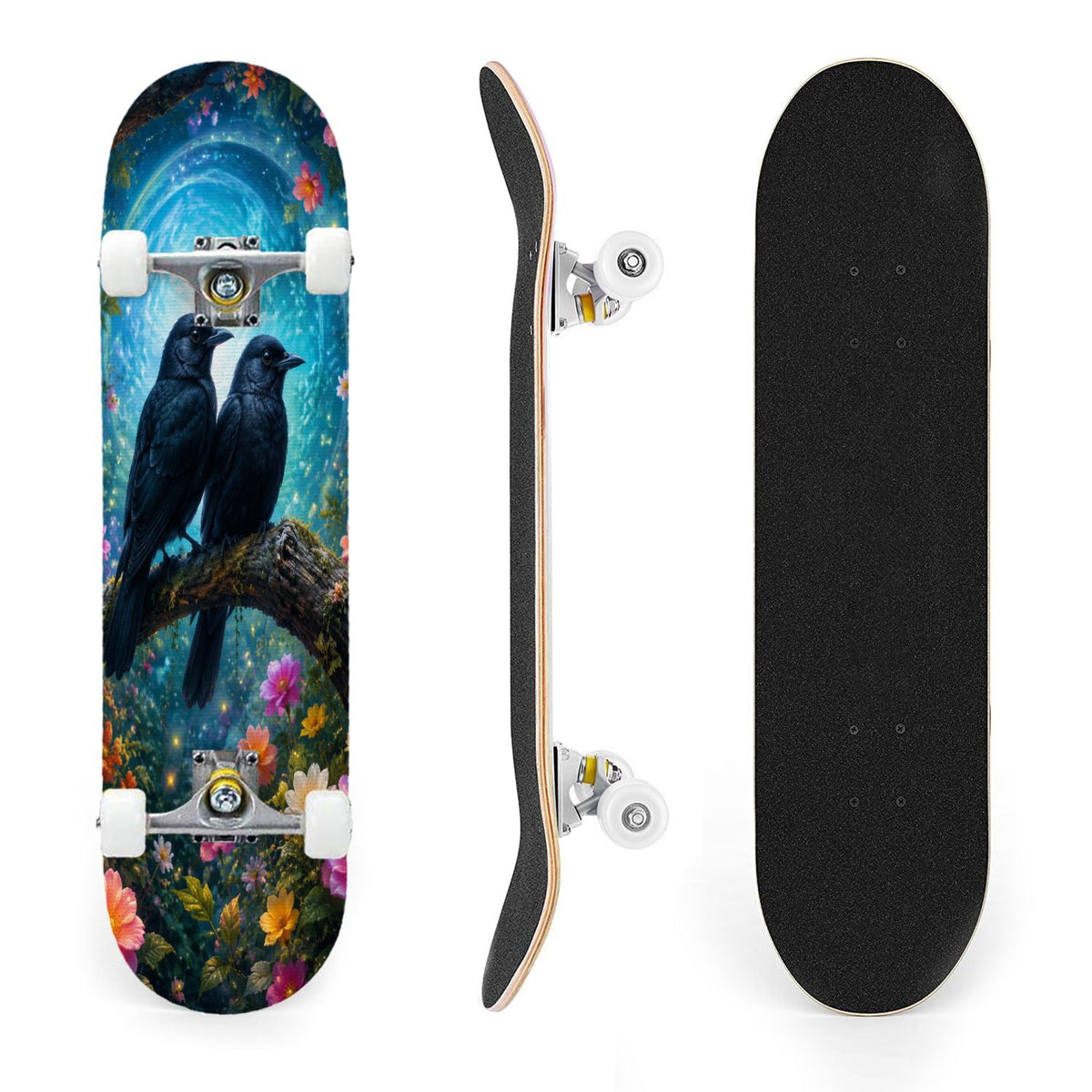 31"x8" Complete Skateboards for Beginners,Vintage Botanical Moth Autumn Leaves Mushrooms Double Kick 7 Ply Canadian Maple Deck Skateboard with Wheels, Gifts for Kids Teens