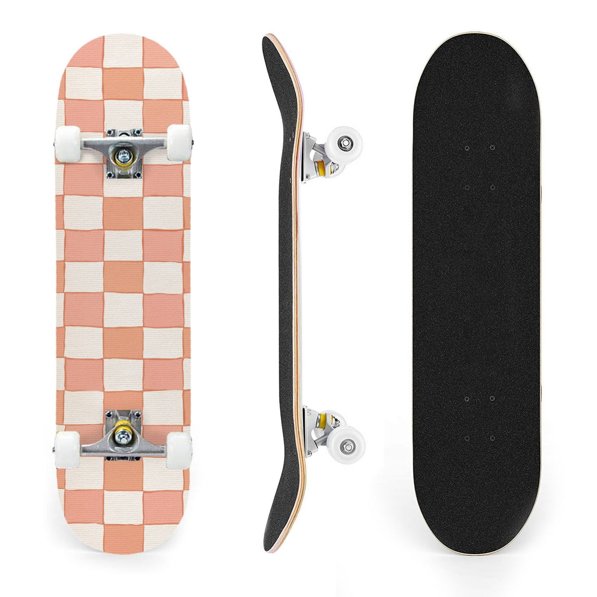 31"x8" Complete Skateboards for Beginners,Colorful Geometric Tile Multicolored Squares Double Kick 7 Ply Canadian Maple Deck Skateboard with Wheels, Gifts for Kids Teens