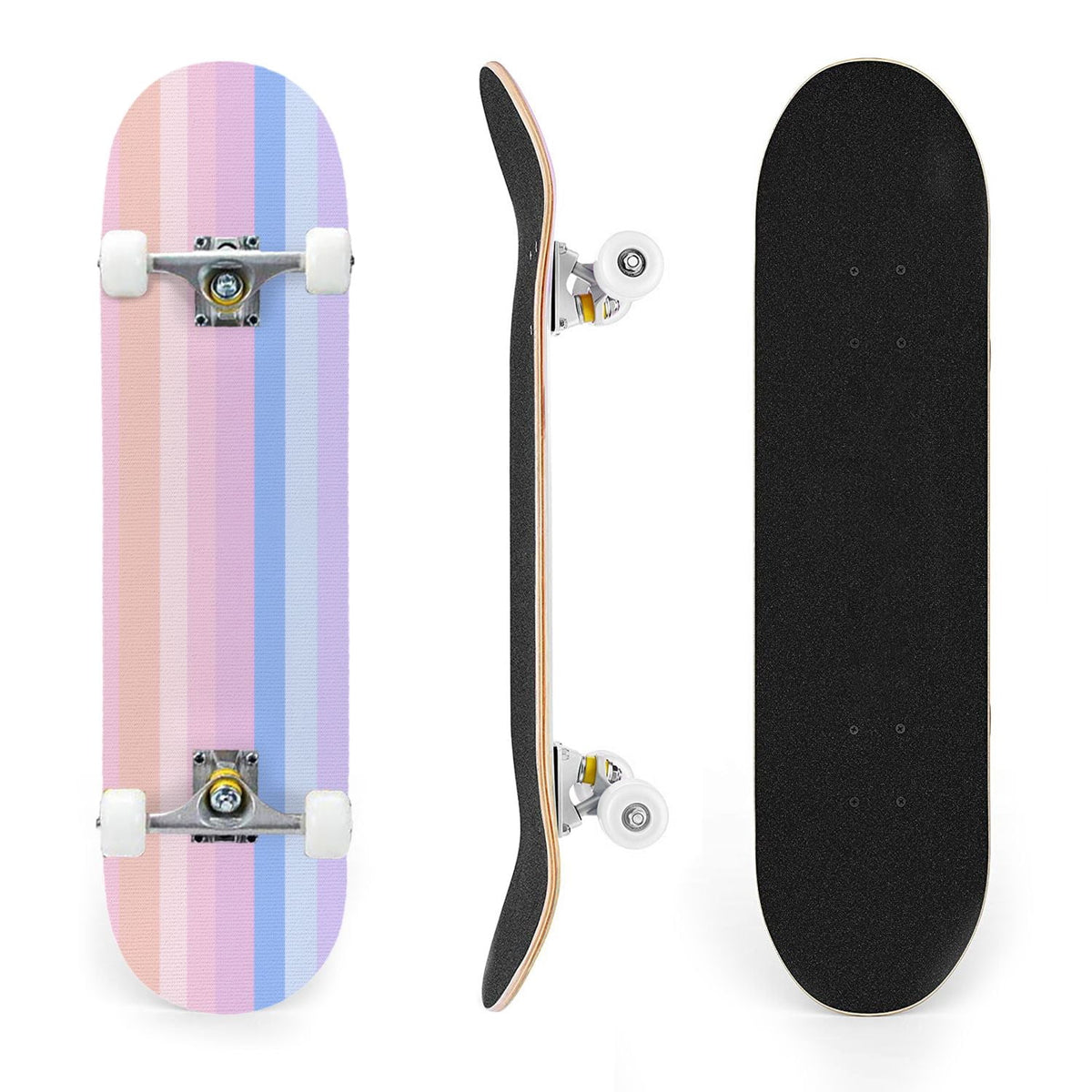 31"x8" Complete Skateboards for Beginners,Vibrant Diagonal Rainbow Gradient Abstract Art Double Kick 7 Ply Canadian Maple Deck Skateboard with Wheels, Gifts for Kids Teens