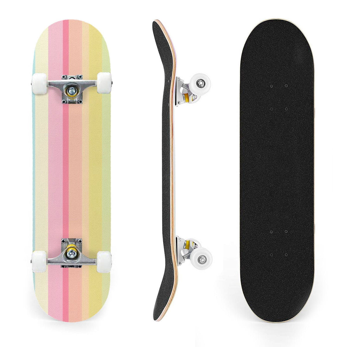31"x8" Complete Skateboards for Beginners,Vibrant Diagonal Rainbow Gradient Abstract Art Double Kick 7 Ply Canadian Maple Deck Skateboard with Wheels, Gifts for Kids Teens
