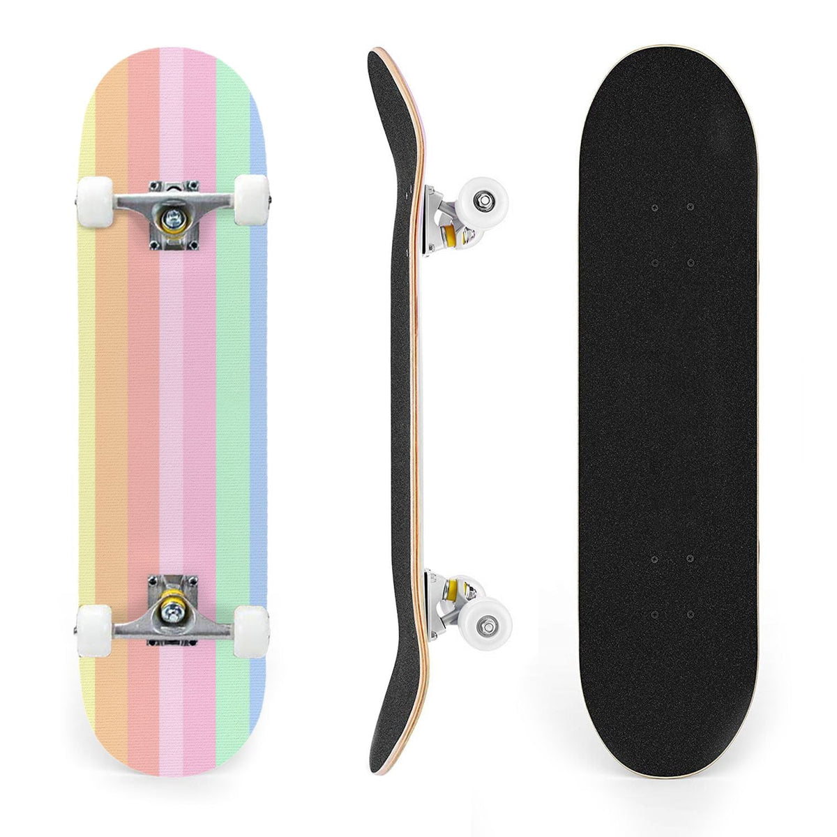 31"x8" Complete Skateboards for Beginners,Watercolor Watermelon Slices Pink Striped Double Kick 7 Ply Canadian Maple Deck Skateboard with Wheels, Gifts for Kids Teens