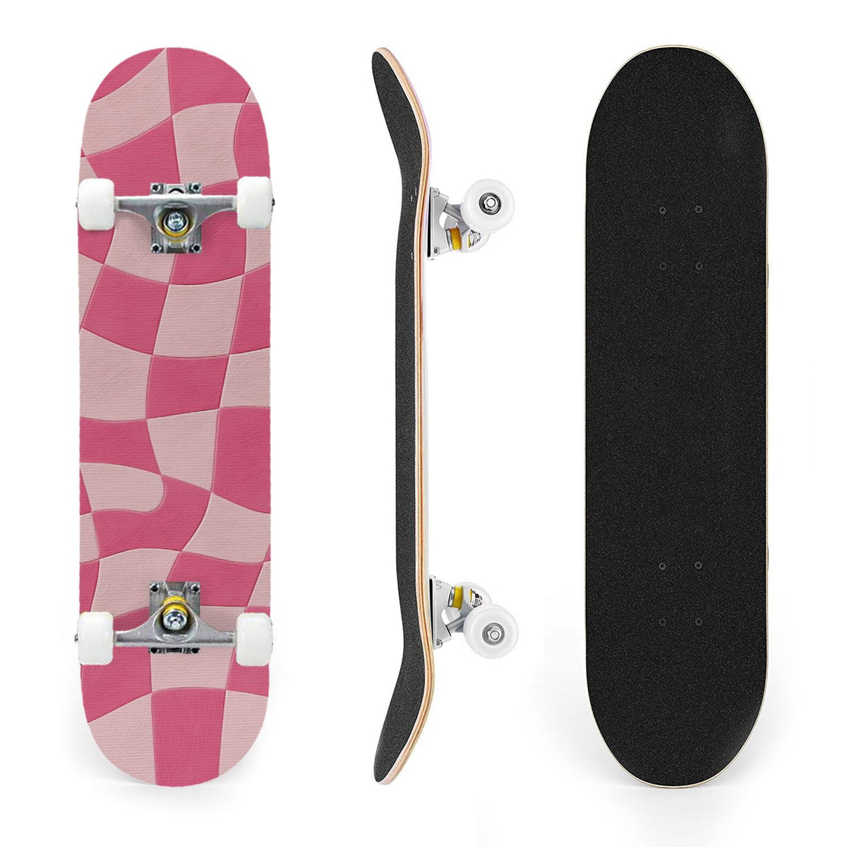31"x8" Complete Skateboards for Beginners,Green White Plaid Checkered Watercolor Double Kick 7 Ply Canadian Maple Deck Skateboard with Wheels, Gifts for Kids Teens