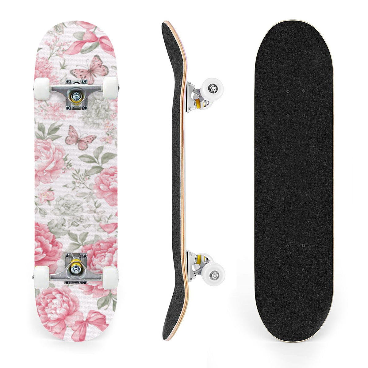 31"x8" Complete Skateboards for Beginners,Farmhouse Floral Daisy Flower Rustic Wood Board Double Kick 7 Ply Canadian Maple Deck Skateboard with Wheels, Gifts for Kids Teens