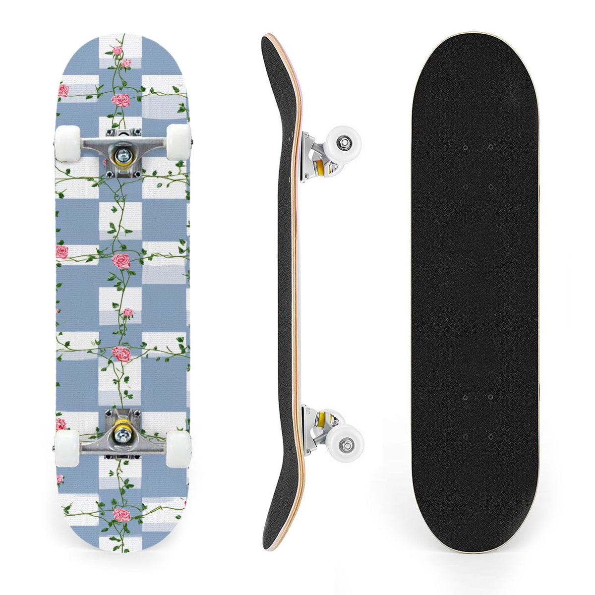 31"x8" Complete Skateboards for Beginners,Black Pink Checkered Retro Aesthetic Double Kick 7 Ply Canadian Maple Deck Skateboard with Wheels, Gifts for Kids Teens