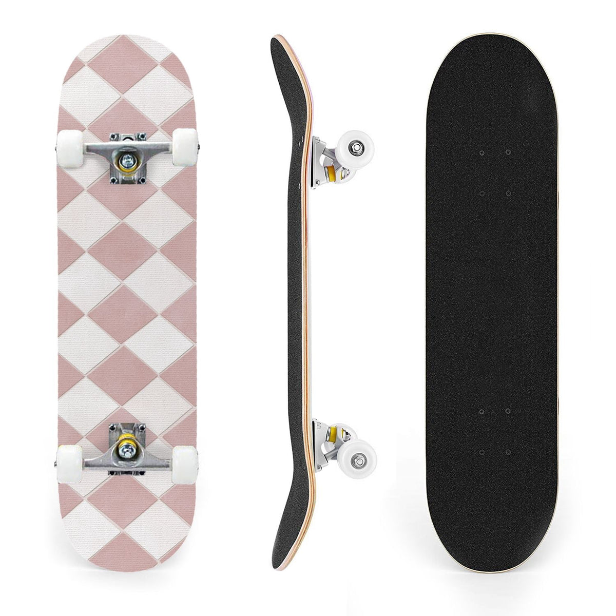 31"x8" Complete Skateboards for Beginners,Colorful Geometric Tile Multicolored Squares Double Kick 7 Ply Canadian Maple Deck Skateboard with Wheels, Gifts for Kids Teens