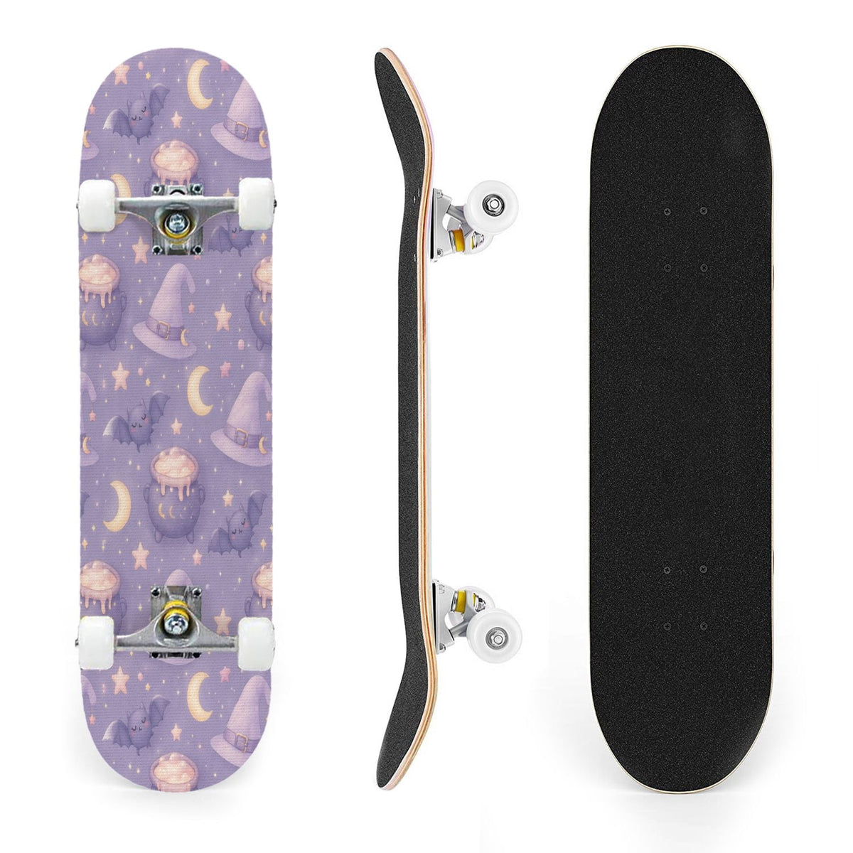 31"x8" Complete Skateboards for Beginners,Vintage Botanical Moth Autumn Leaves Mushrooms Double Kick 7 Ply Canadian Maple Deck Skateboard with Wheels, Gifts for Kids Teens