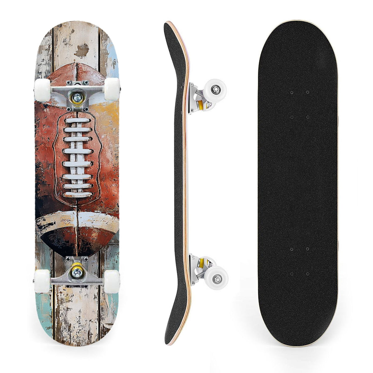 31"x8" Complete Skateboards for Beginners,Abstract Soccer Ball Vibrant Paint Splashes Drips Double Kick 7 Ply Canadian Maple Deck Skateboard with Wheels, Sports Gifts for Kids Teens