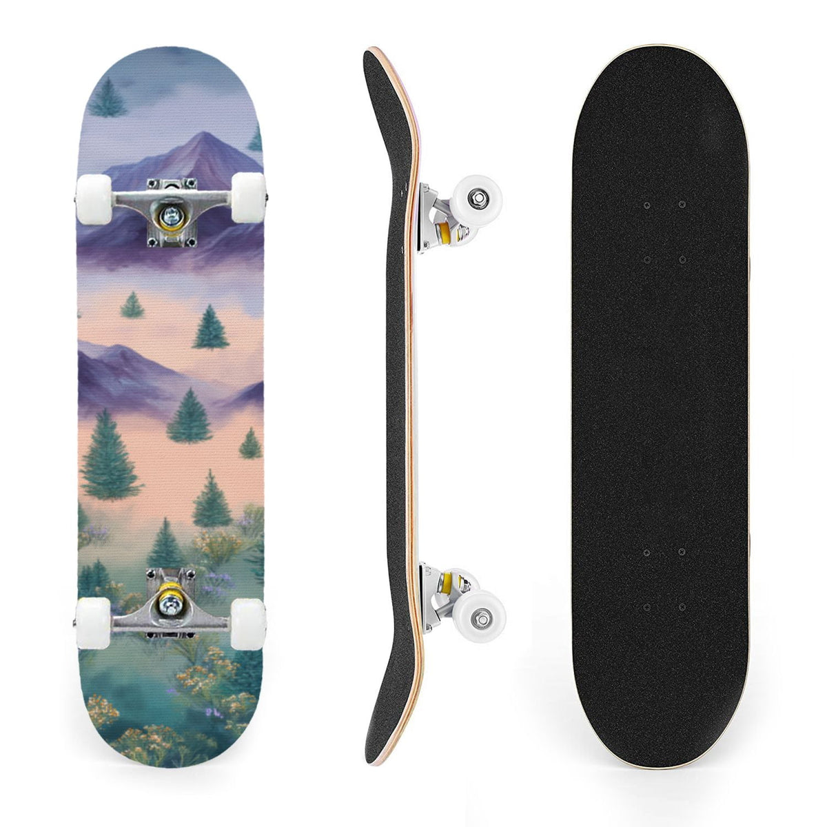 31"x8" Complete Skateboards for Beginners,Cartoon Hand Drawn Ice Cream Doodles Seamless Cones Cupcakes Double Kick 7 Ply Canadian Maple Deck Skateboard with Wheels, Gifts for Kids Teens