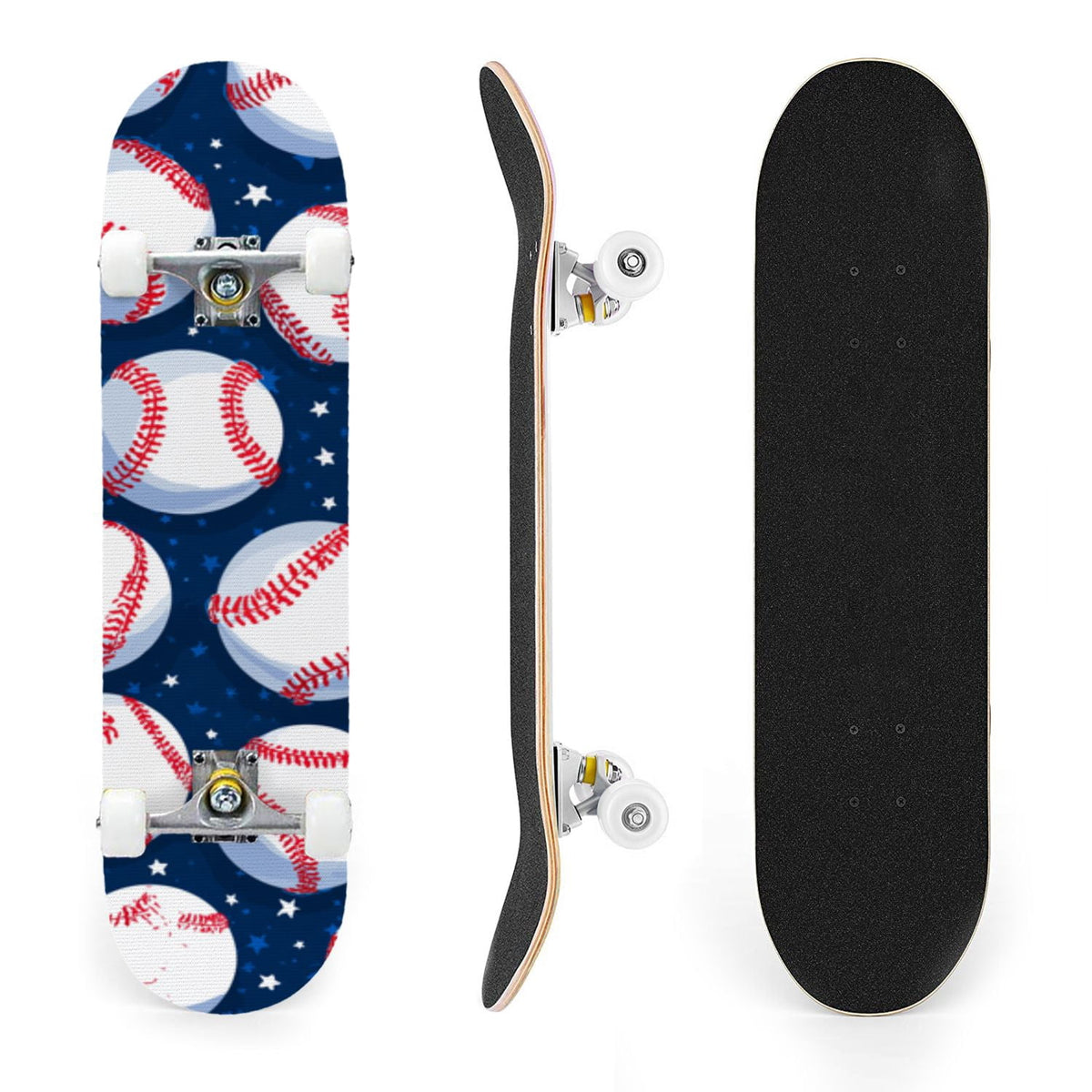 31"x8" Complete Skateboards for Beginners,Vintage Baseball Worn Red Stitches Rustic Double Kick 7 Ply Canadian Maple Deck Skateboard with Wheels, Sports Gifts for Kids Teens