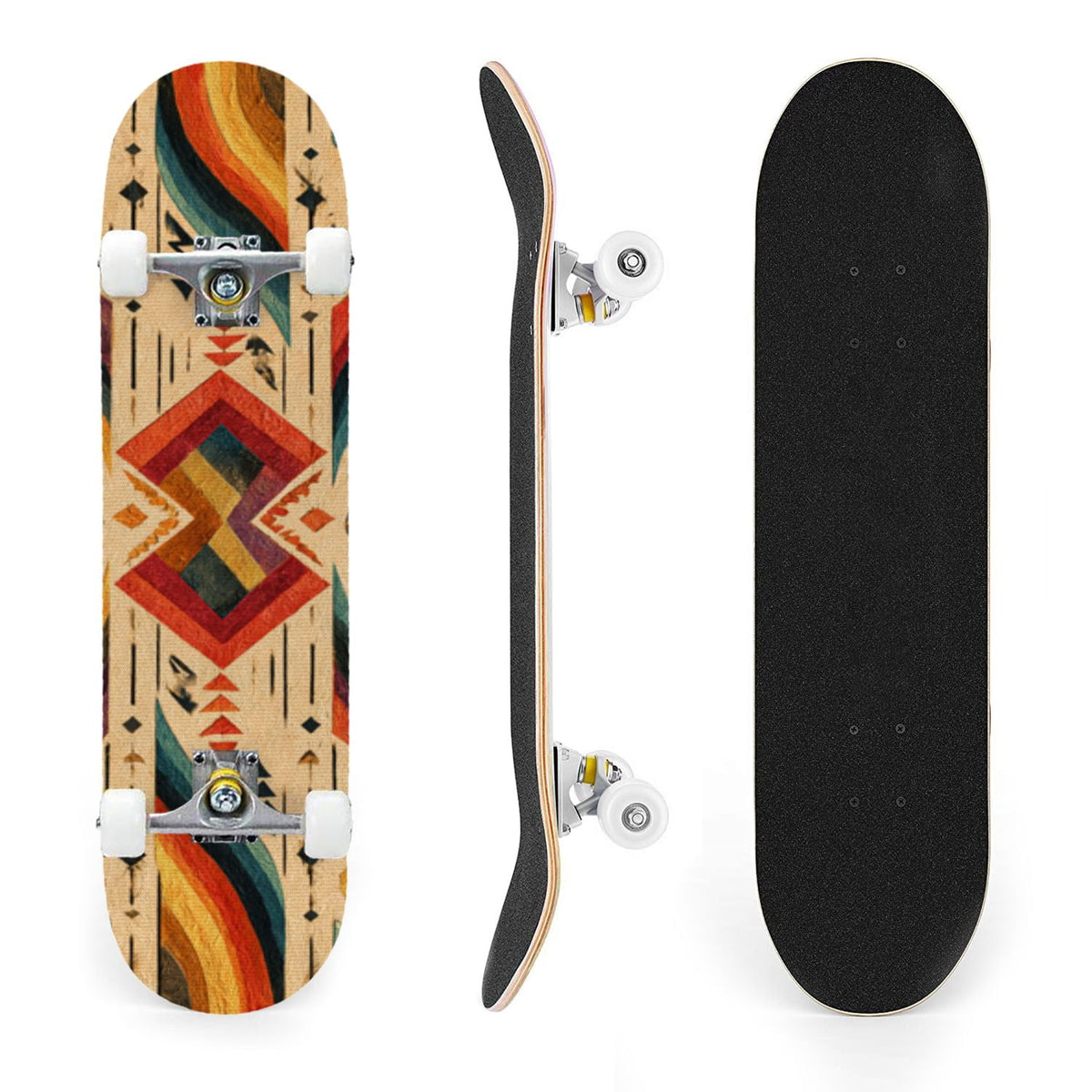 31"x8" Complete Skateboards for Beginners,Cartoon Hand Drawn Ice Cream Doodles Seamless Cones Cupcakes Double Kick 7 Ply Canadian Maple Deck Skateboard with Wheels, Gifts for Kids Teens