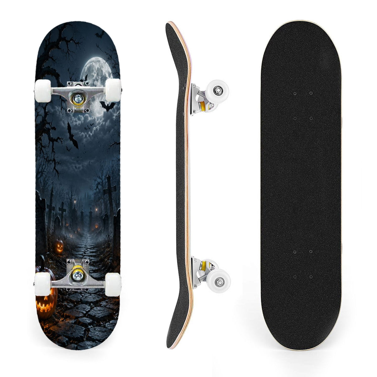 31"x8" Complete Skateboards for Beginners,Vintage Botanical Moth Autumn Leaves Mushrooms Double Kick 7 Ply Canadian Maple Deck Skateboard with Wheels, Gifts for Kids Teens