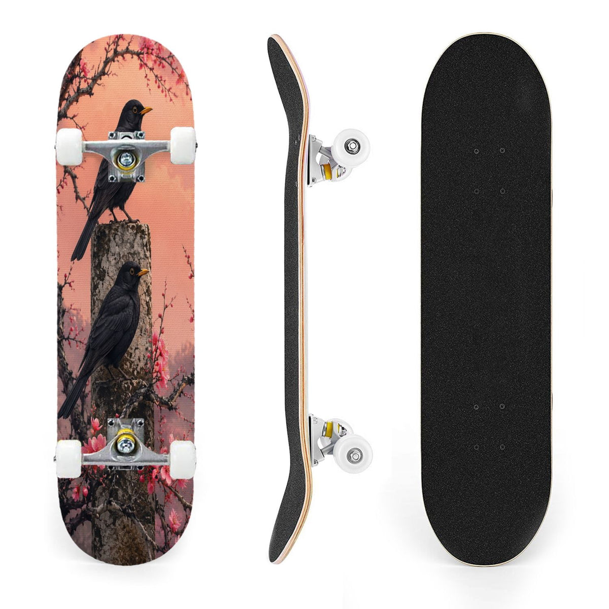 31"x8" Complete Skateboards for Beginners,Vintage Botanical Moth Autumn Leaves Mushrooms Double Kick 7 Ply Canadian Maple Deck Skateboard with Wheels, Gifts for Kids Teens