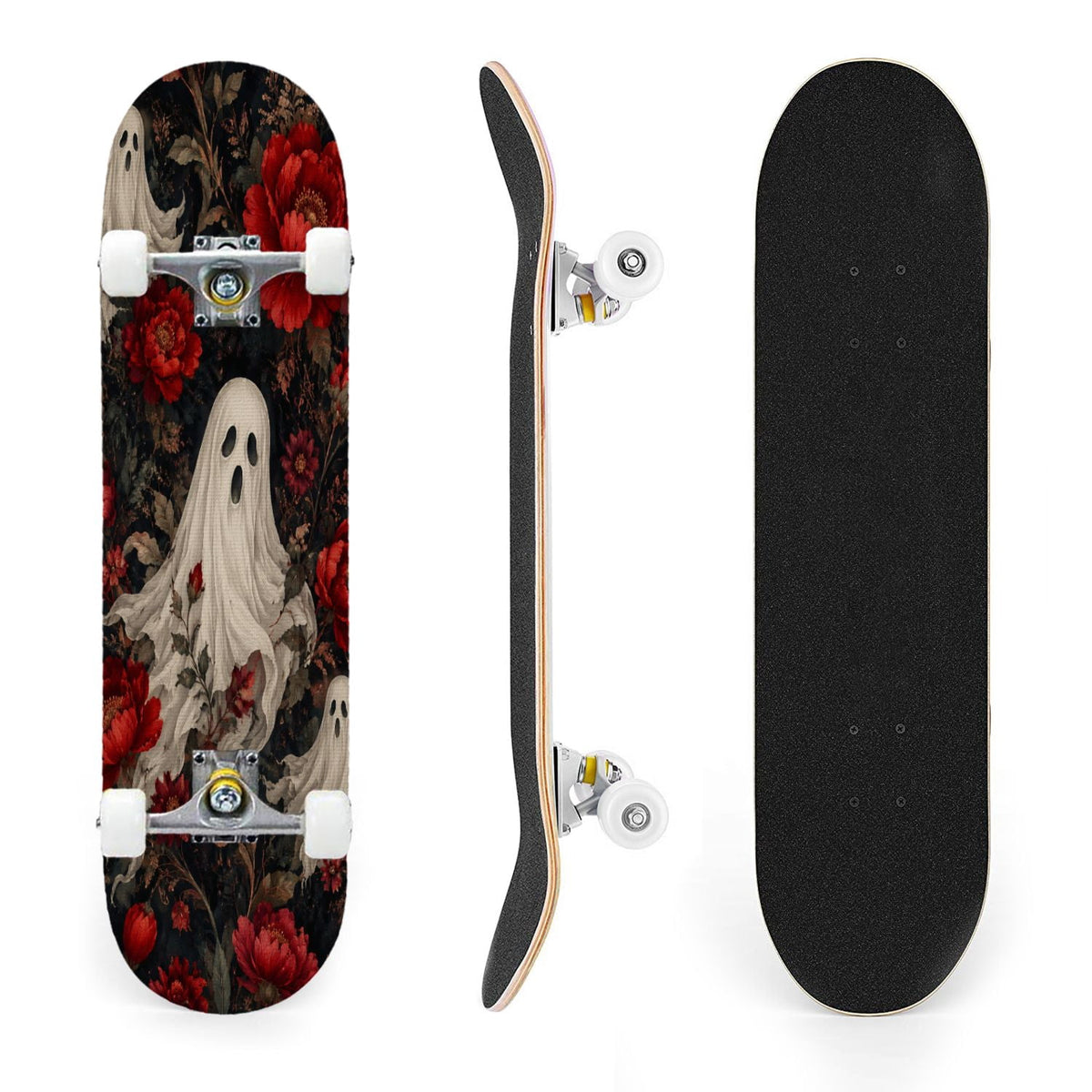 31"x8" Complete Skateboards for Beginners,Vintage Botanical Moth Autumn Leaves Mushrooms Double Kick 7 Ply Canadian Maple Deck Skateboard with Wheels, Gifts for Kids Teens