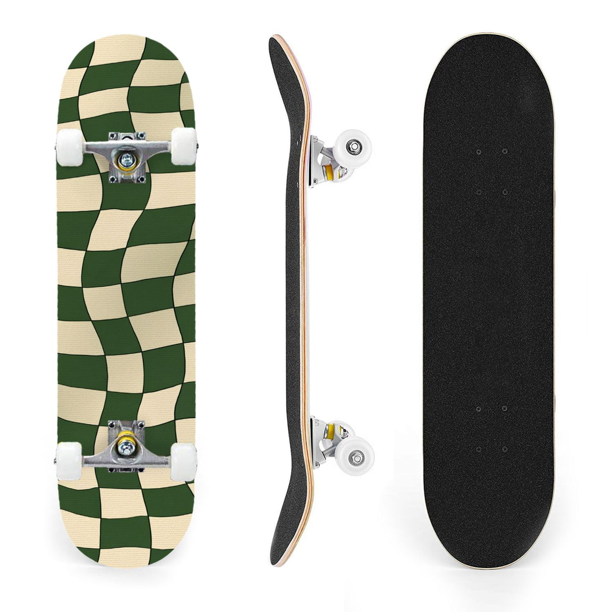 31"x8" Complete Skateboards for Beginners,Black Pink Checkered Retro Aesthetic Double Kick 7 Ply Canadian Maple Deck Skateboard with Wheels, Gifts for Kids Teens