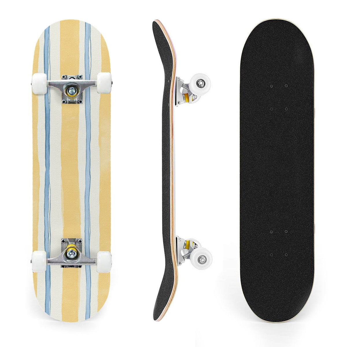 31"x8" Complete Skateboards for Beginners,Watercolor Watermelon Slices Pink Striped Double Kick 7 Ply Canadian Maple Deck Skateboard with Wheels, Gifts for Kids Teens
