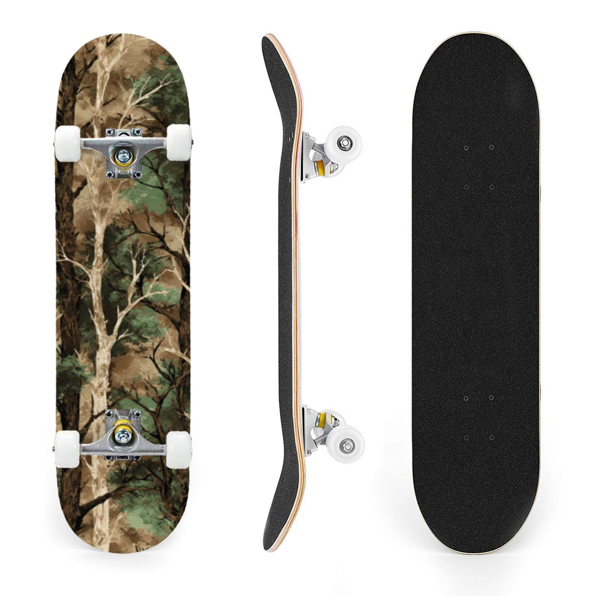 31"x8" Complete Skateboards for Beginners,Desert Camouflage Beige Tan Cream Organic Abstract Shapes Double Kick 7 Ply Canadian Maple Deck Skateboard with Wheels, Gifts for Kids Teens