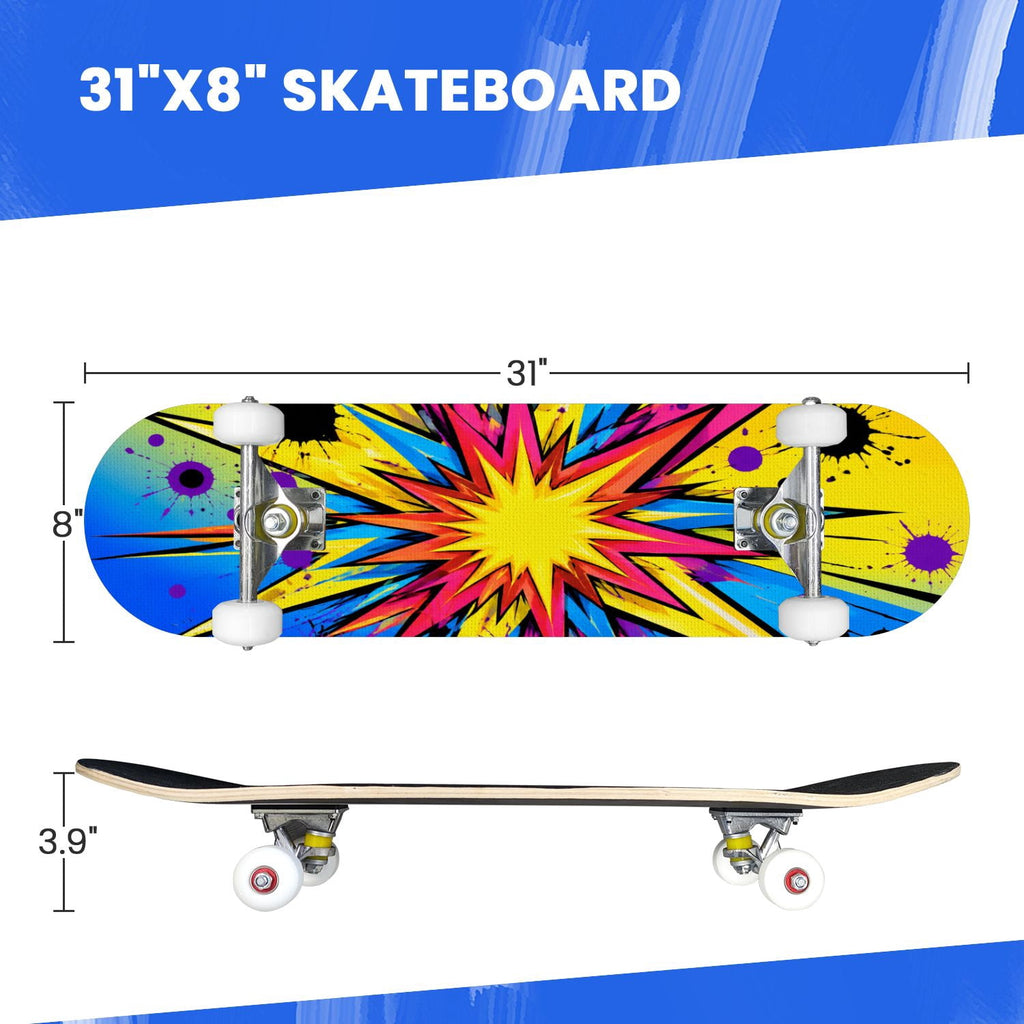 Complete Skateboard Futuristic Space 31 Inch 7-Ply Maple Skateboard with PU Wheels and Aluminum Trucks, Ready-to-Ride Skateboard for Beginners, Teens and Adults