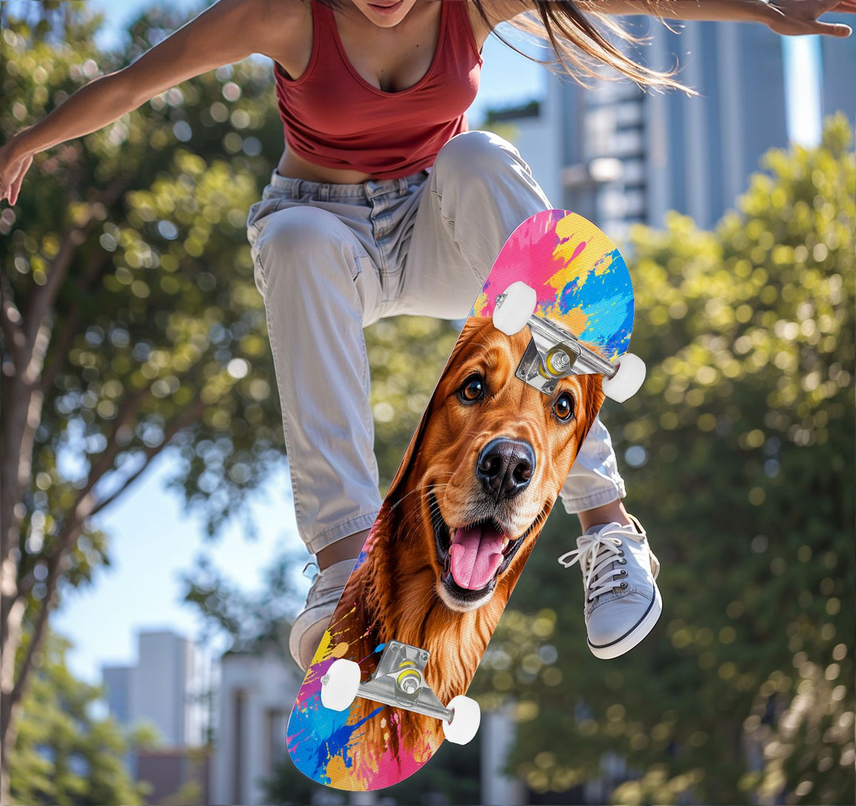 Complete Skateboard Golden Retriever Dog Portrait 31 Inch 7-Ply Maple Skateboard with PU Wheels and Aluminum Trucks, Ready-to-Ride Skateboard for Beginners, Teens and Adults