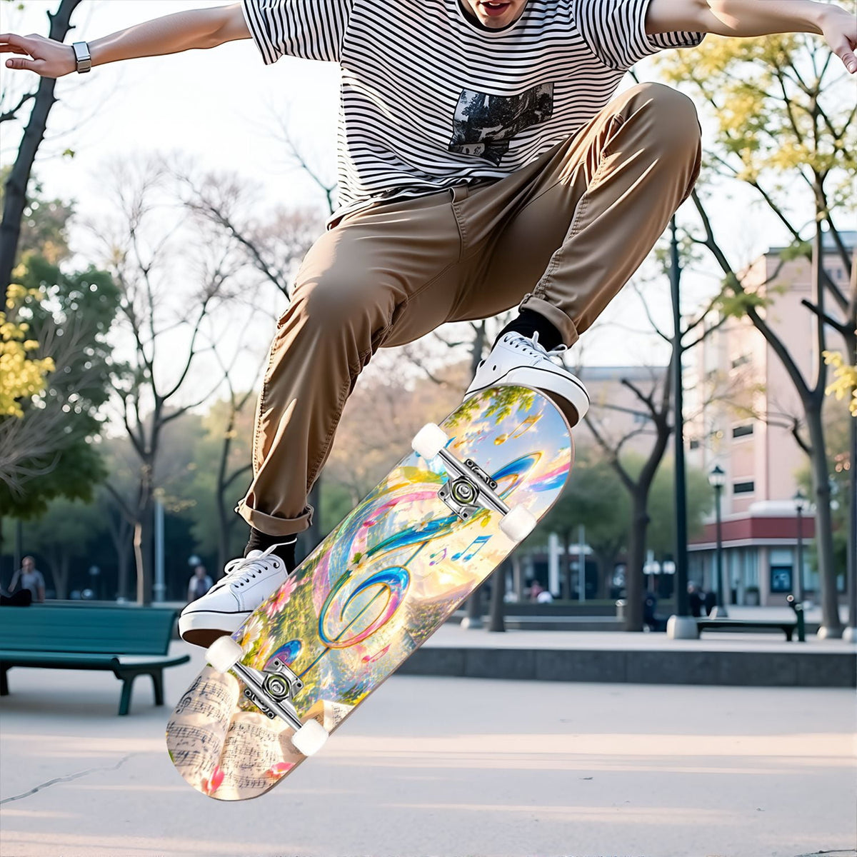 Complete Skateboard Vibrant Multicolored Abstract 31 Inch 7-Ply Maple Skateboard with PU Wheels and Aluminum Trucks, Ready-to-Ride Skateboard for Beginners, Teens and Adults