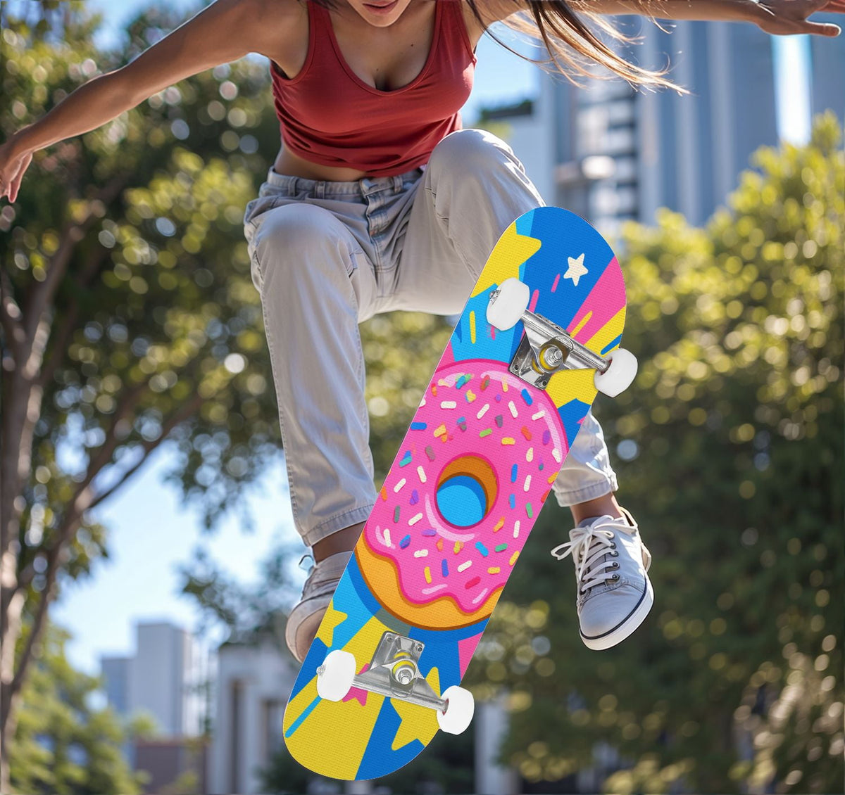 Complete Skateboard Vibrant Comic Eye 31 Inch 7-Ply Maple Skateboard with PU Wheels and Aluminum Trucks, Ready-to-Ride Skateboard for Beginners, Teens and Adults